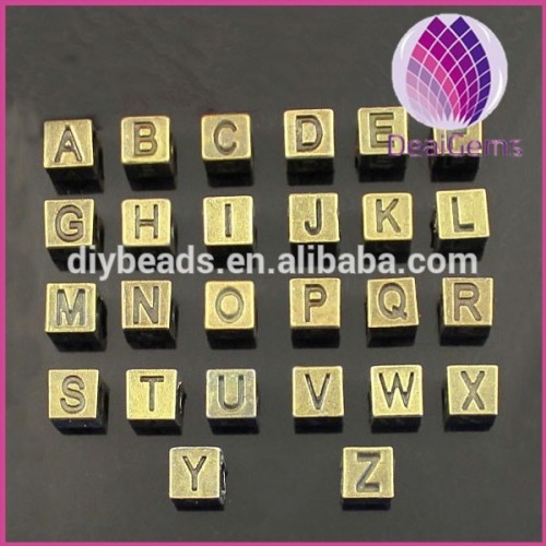 Hot sale 7*7mm bronze color alloy cube alphabet beads