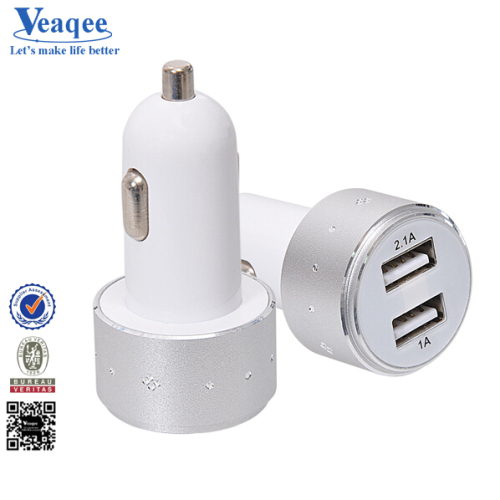 Veaqee, 3.1A USB Car Charger with Dual USB Port Aluminum Ring