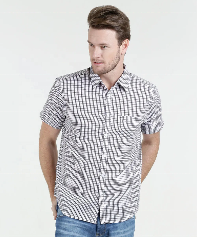 100% coton teints en fil Checker à manches courtes Chemises