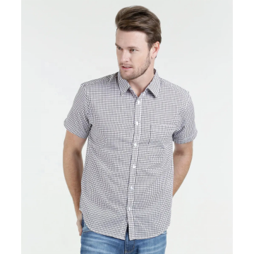 100% coton teints en fil Checker à manches courtes Chemises