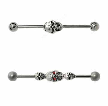 Steel Straight Industrial Barbell Skulls Ear Bar