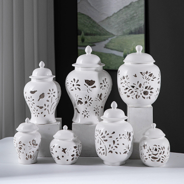 Hollow Out Ceramic Ginger Jar - Large Small Pierced Ginger Jar With Lid