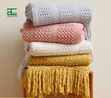 Super Soft Acrylic Knitted Tasseled Throw Blanket for Sofa, Chair, Couch, and Bed