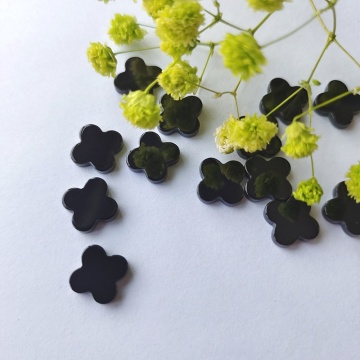 Natural Black Agate Four Leaf Clover For Necklace