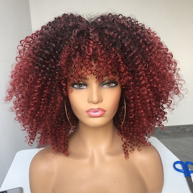 hot selling fashion kinky curly bob long quality cheap blend ombre for black women short brown fiber wig synthetic hair wigs