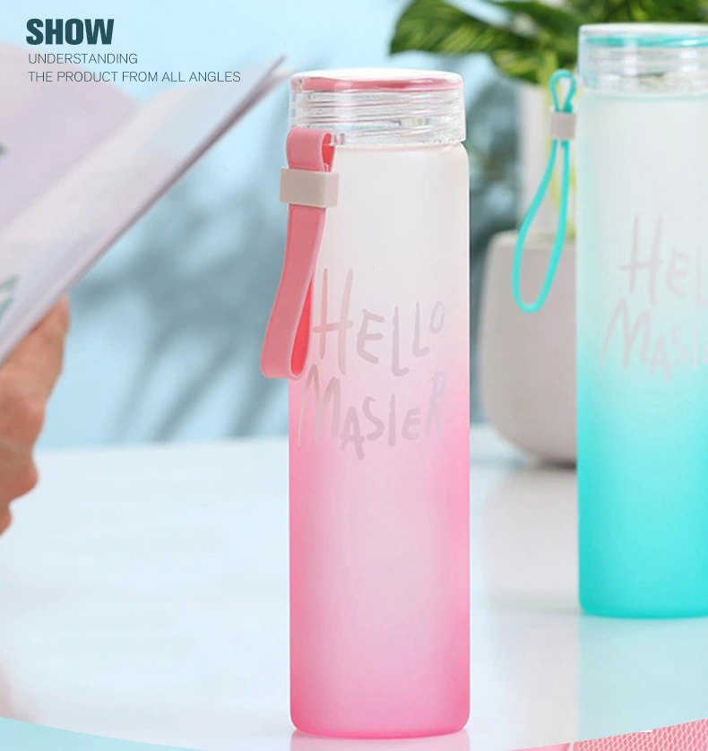 Personalised Designer Colorful Glass Water Bottles Portable Gradient BPA Free Frosted Borosilicate Glass Water Bottle