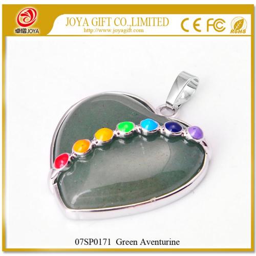 Seven Chakras Gemstone Green Aventurine Heart Pendant