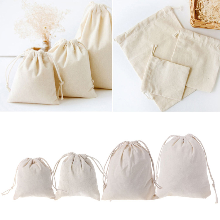 organic muslin cotton pouch Gift Drawstring Shoe Dust Bag white Canvas drawstring bags