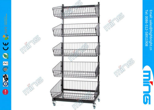Black Powder Coated Wire Display Stands With 5 Basket For Supermarket