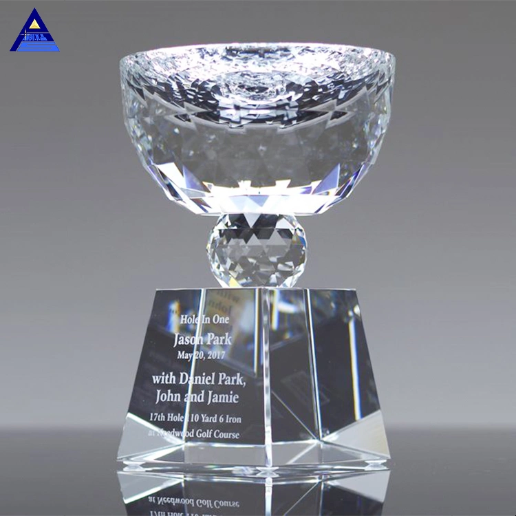 Company Award Ceremony Custom Logo Souvenir Gift Big Glass Crystal Trophy Cup