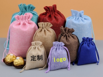 Colorful drawstring jute bag
