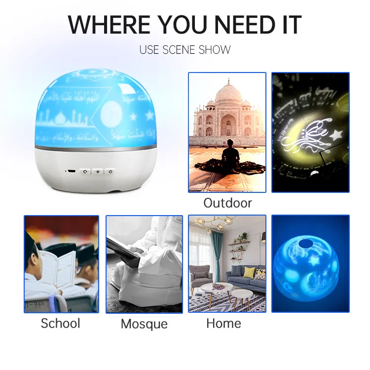 Equantu Muslim Quran Speaker LED Galaxy Projector APP Quran Player