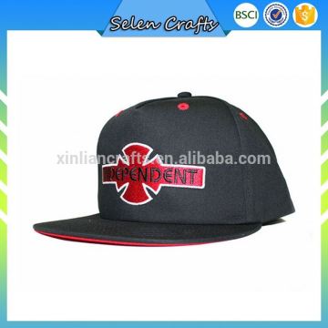 Black 100% Polyester Snapback Cap With Red Logo