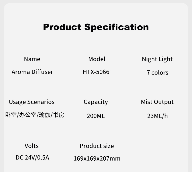 HTX-5066 aroma diffuser specification HTX-5066 aroma diffuser specification