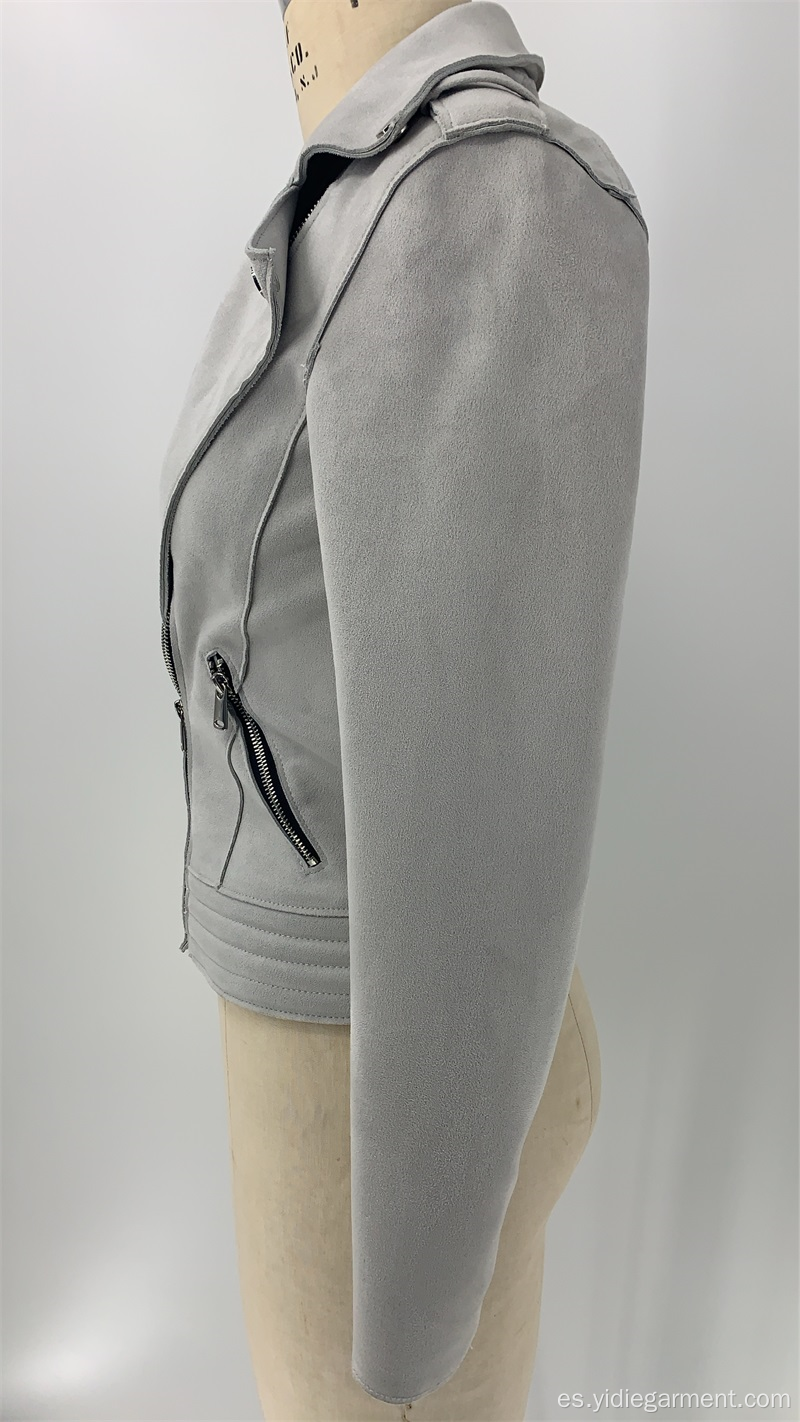 Chaqueta de gamuza sintética gris para mujer