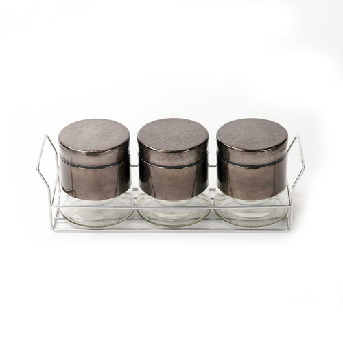 800ml black glass tank three piece storage tank set with shelf glass food airtight canister kitchen storage jar