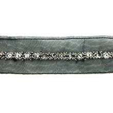 Bead trims, made of organza ribbon, sead bead and sequin, available in various sizes and colors