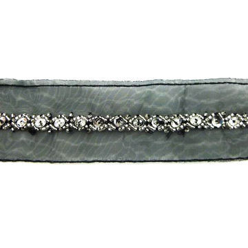 Bead trims, made of organza ribbon, sead bead and sequin, available in various sizes and colors