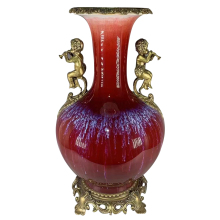 Luxury Antique Bronze Ceramic Jardiniere with Brass and Red Porcelain Vases