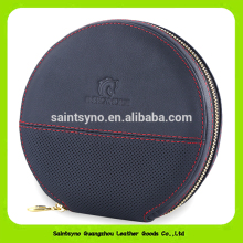 Round shape leather holder Personalized PU leather cd case with zipper 1507
