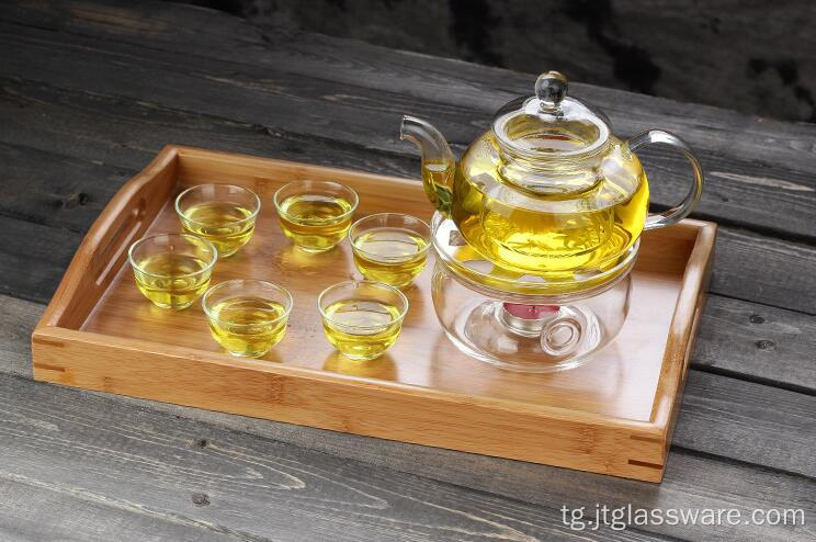 800мл дастӣ баланд Borosilicate шиша чойник Set