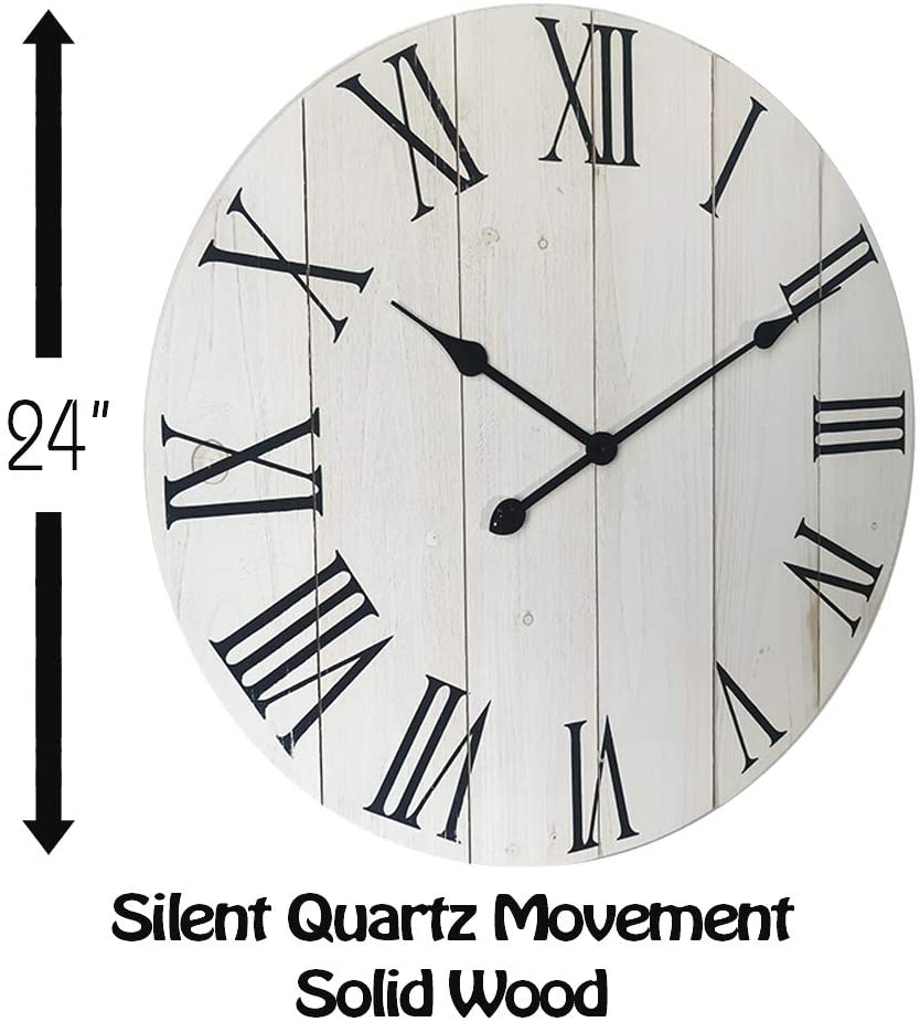 Relógio de quartzo silencioso de madeira de 24 polegadas