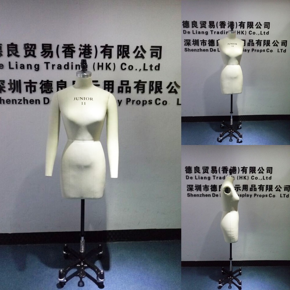 DL234 JUNIOR SIZE 11 Half body Female fitting mannequin with collapsible shoulders and across metal base fabric mannequin