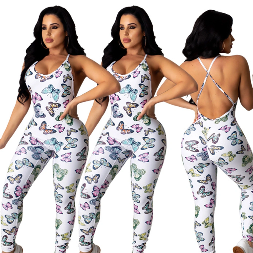 Latest Fashion Fall Autumn Bodycon Tracksuit Jumpsuit Women Butterfly Backless Womens Jumpsuits