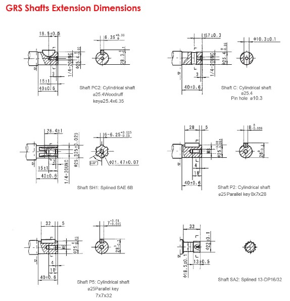 GRs Shafts Extension Dimensions