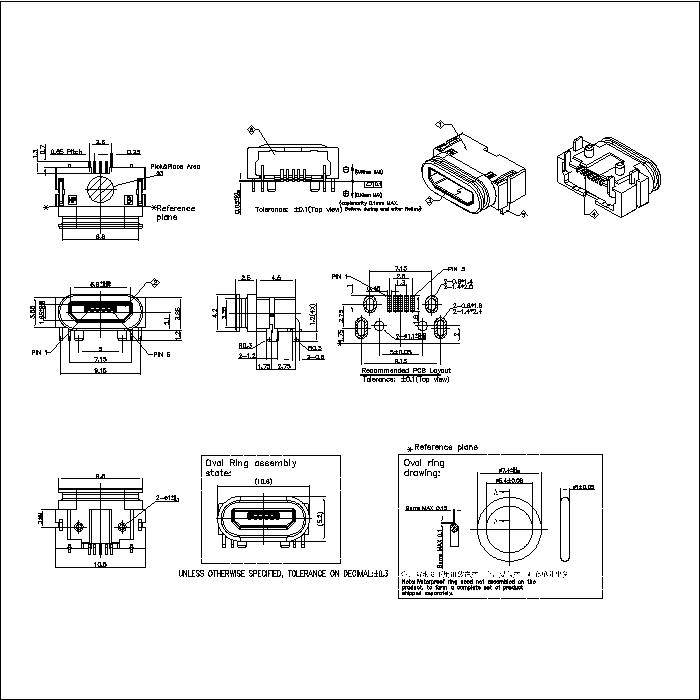 WMUFM08-LXXX MICRO USB 5P SMT Receptacle Connector Waterproof Type