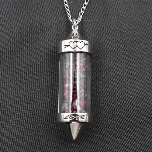 Stone Chip Wish Bottle Pendant with Necklace for Unisex 7 Chakra Stone Chain Pyramid Point Pendulum Healing Dowsing Reiki