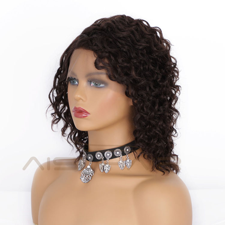 Aisi Hair Curly Wave Short Bob Swiss Lace Brown Wigs 100%  Brazilian Hair For Black Women Lace Front Human Hair Wigs