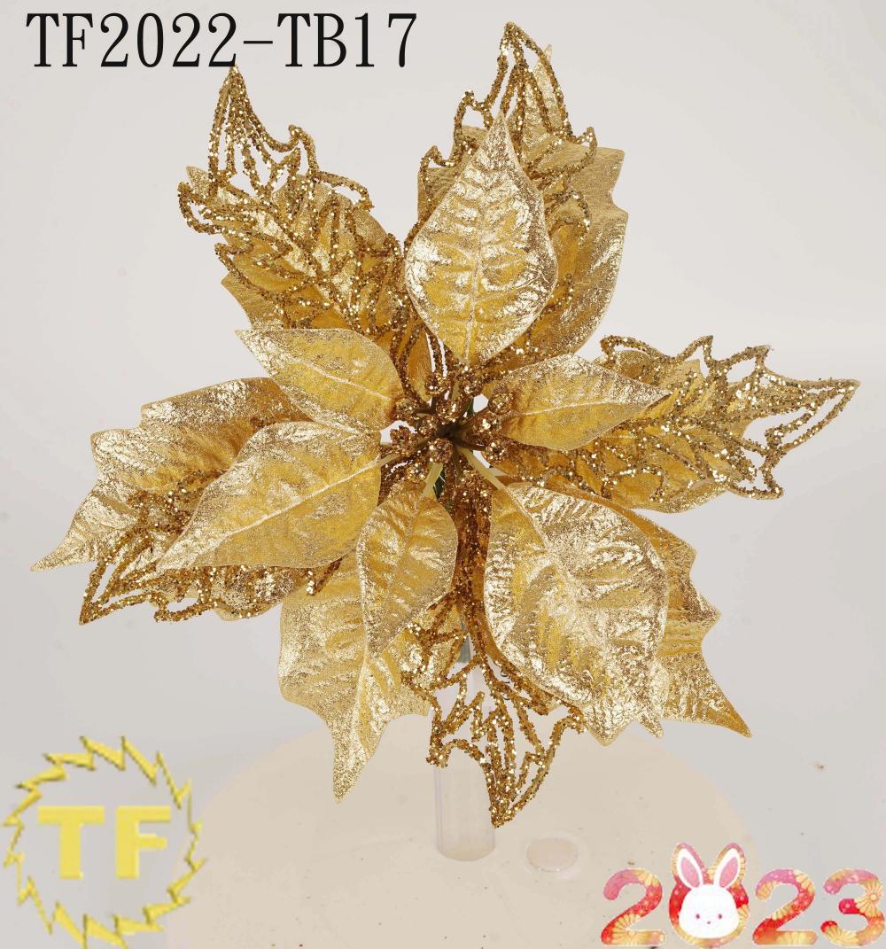 10" Gold Glitter metallic Poinsettia Christmas Clip on