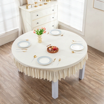 Classic Beige Dining Room Velvet Elastic Table Cloth