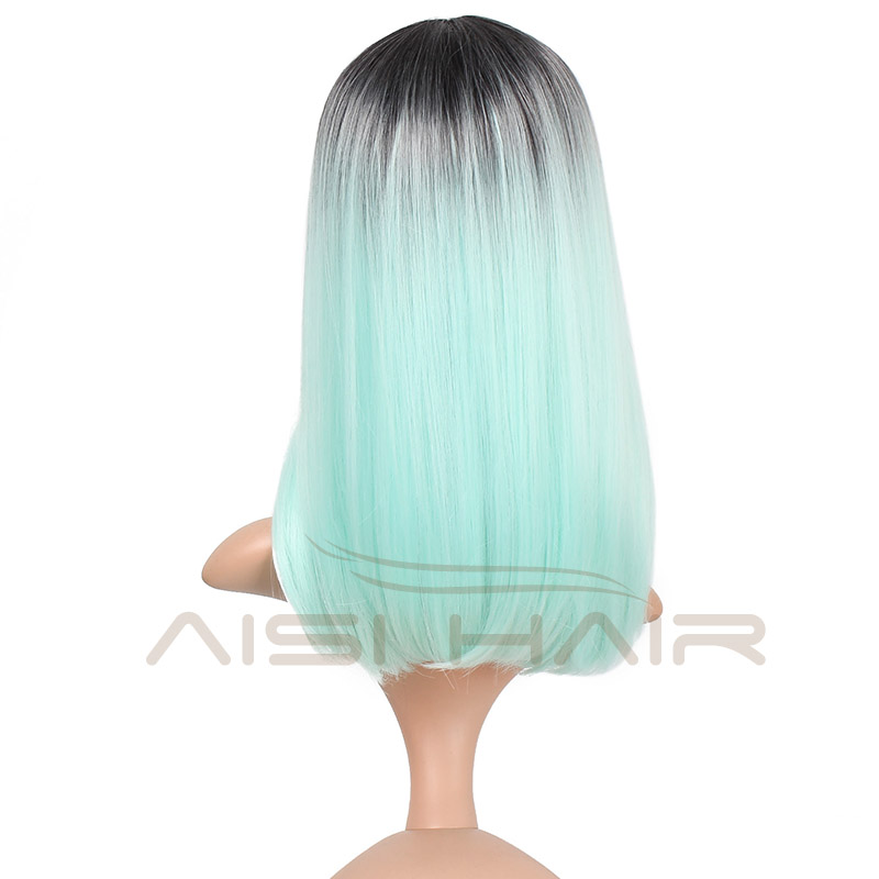 Aisi Hair Wholesale Middle Length Silky Straight Ombre Blue Bob Wig Cosplay Afro Synthetic Bob Wigs For Black Women