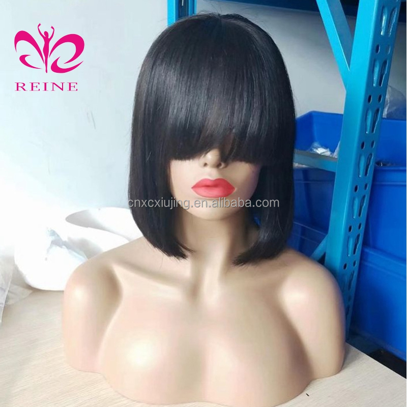 Hot Beauty Hair Wholesale Virgin Cuticle Aligned Indian Straight Bob Fringe Wig With Bangs Wigs Hair Suppliers Human Hair Wigs