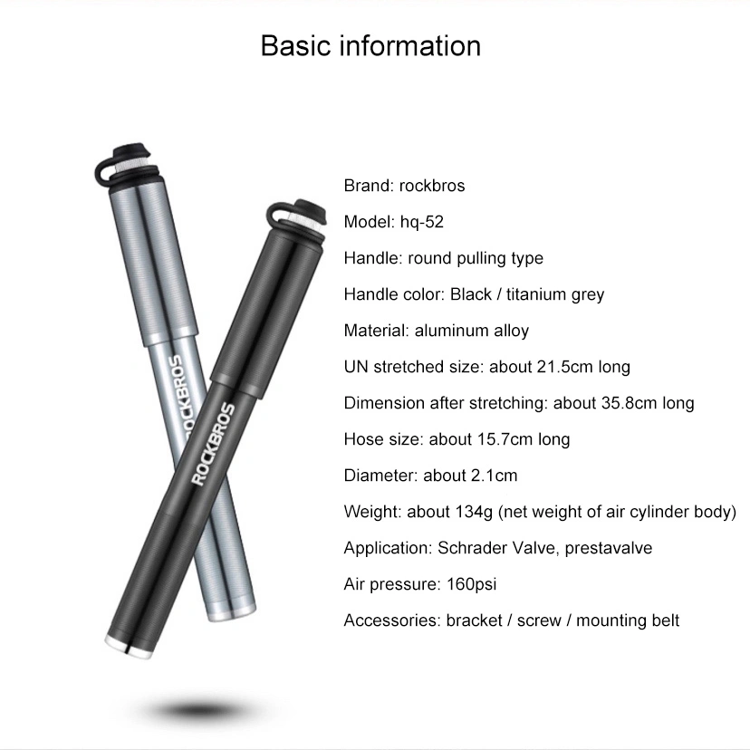 Rockbros Bicycle Pump Portable Mini High Pressure 160psi American and French Mountain Road Bike Accessories