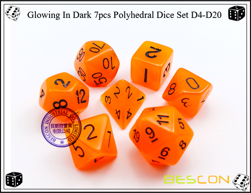 Glowing In Dark 7pcs Polyhedral Dice Set D4-D20-6