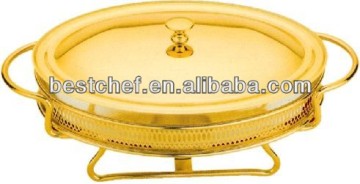 Oval food warmers with golden line stand