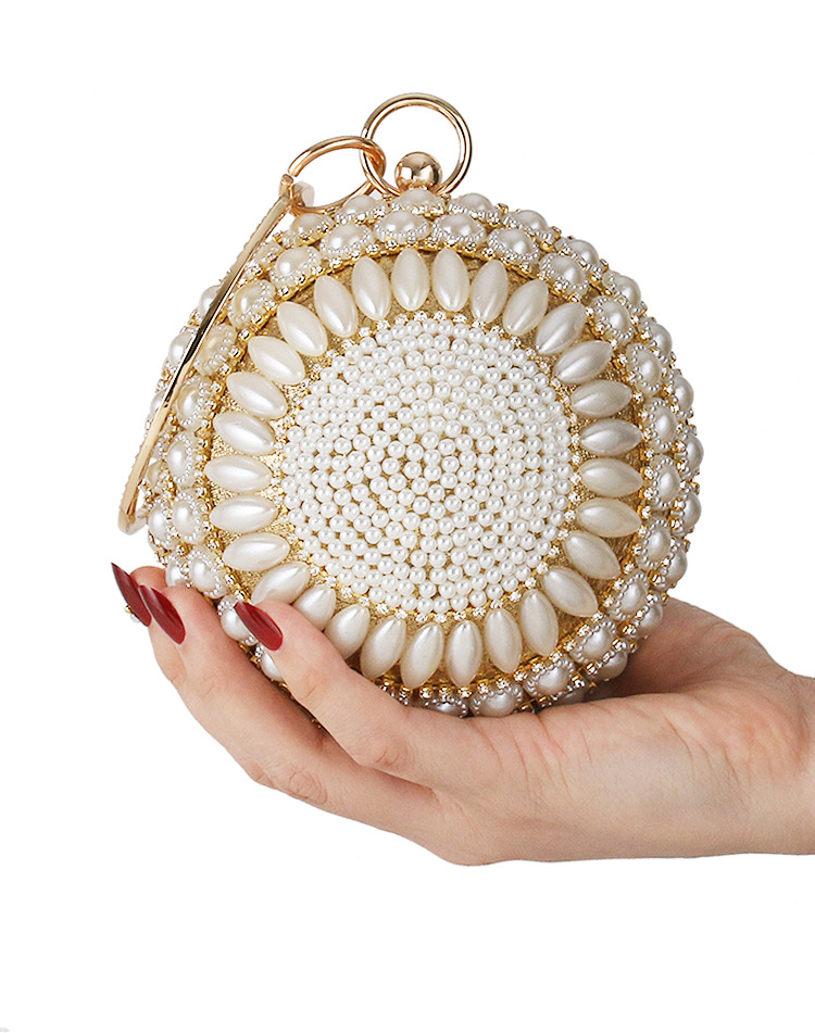 Fashion Wedding Bridal Ladies Crystal Pearl Beaded Ball Purse Women Dinner Purse Evening Shiny Rhinestone Clutches Bags