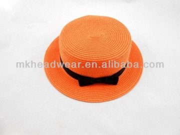 Paper Straw Lady Elegant Dome Hat Orange for Wholesale