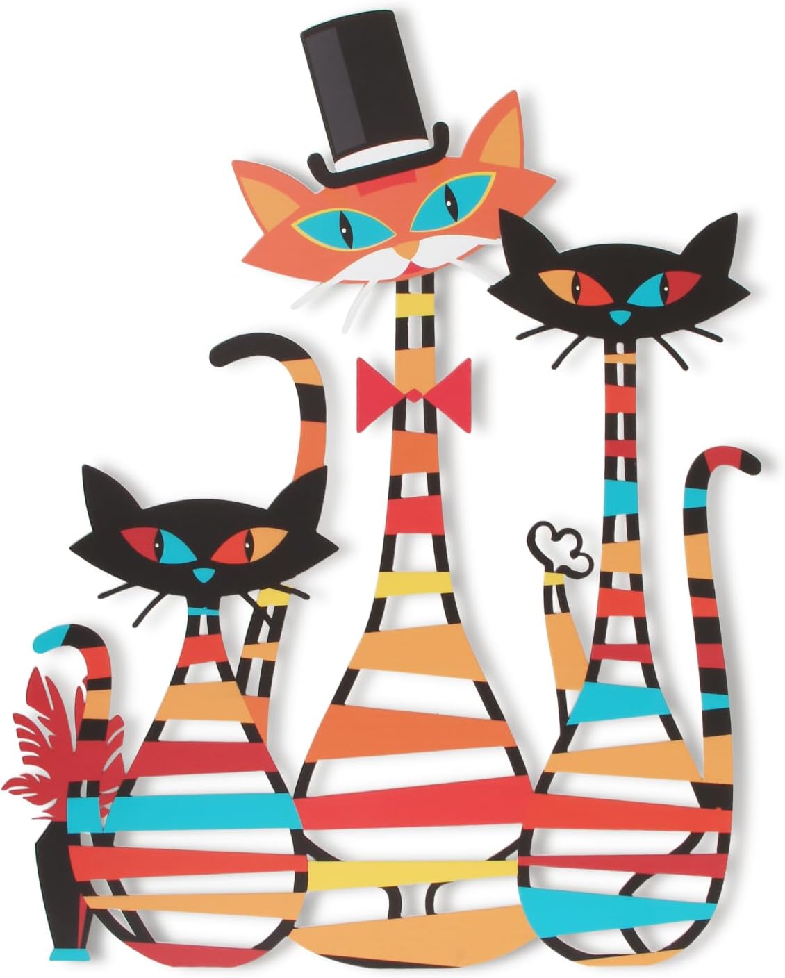 Yüzyıl Ortası Çizgili Kediler Metal Duvar Plakası Mid-Century Striped Cats Metal Wall Plaque