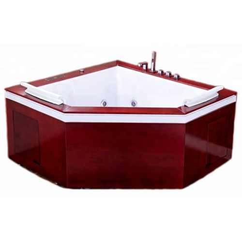 Bubble Jetted Tub Triangle Massage Jets Bath Bathtub with Wooden Skirt