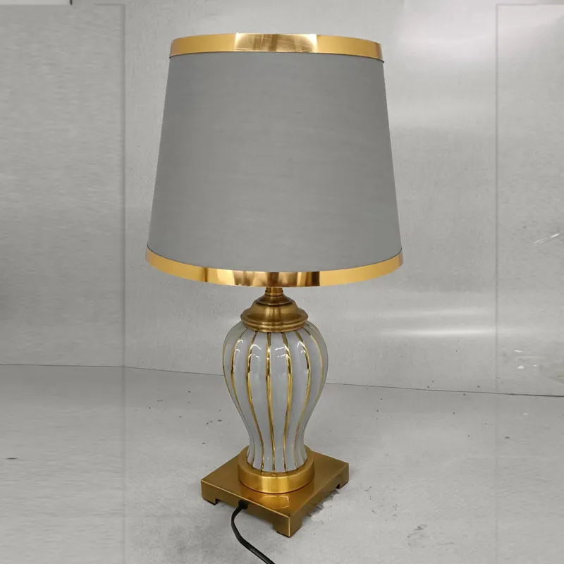 Elegant Ceramic Table Lamp with Gold Metal Base for Bedroom