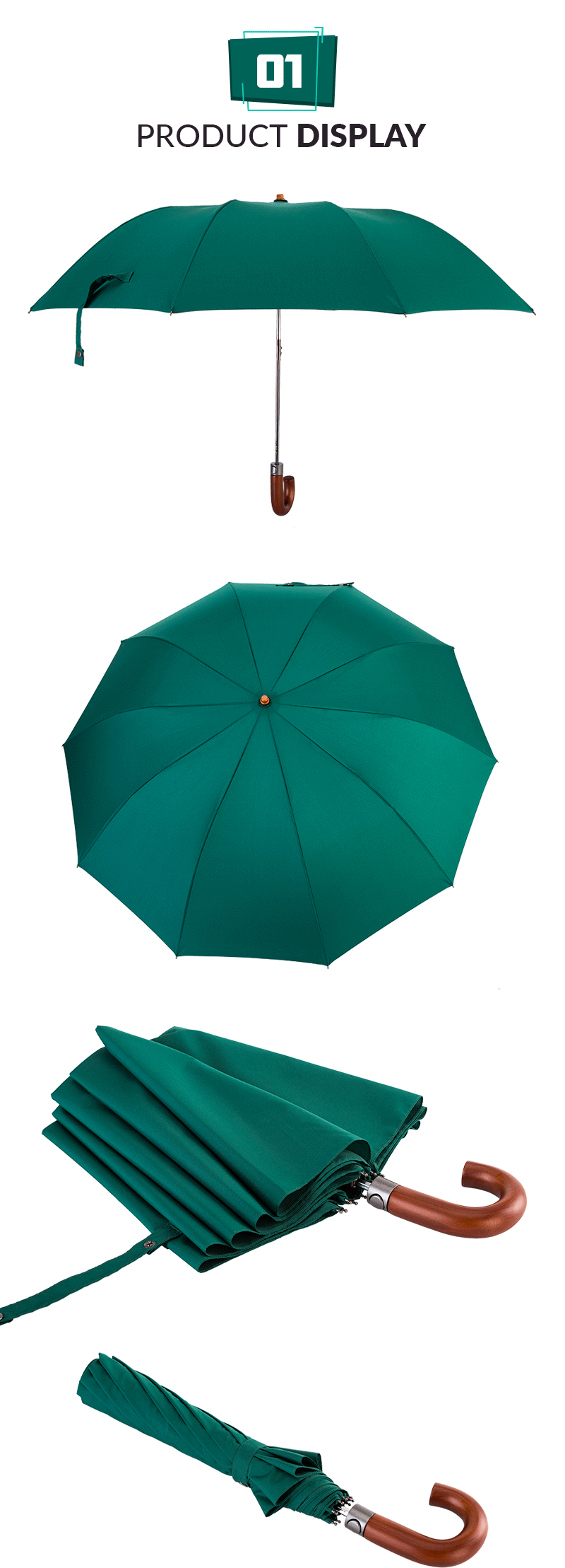 folding umbrella with curved handle