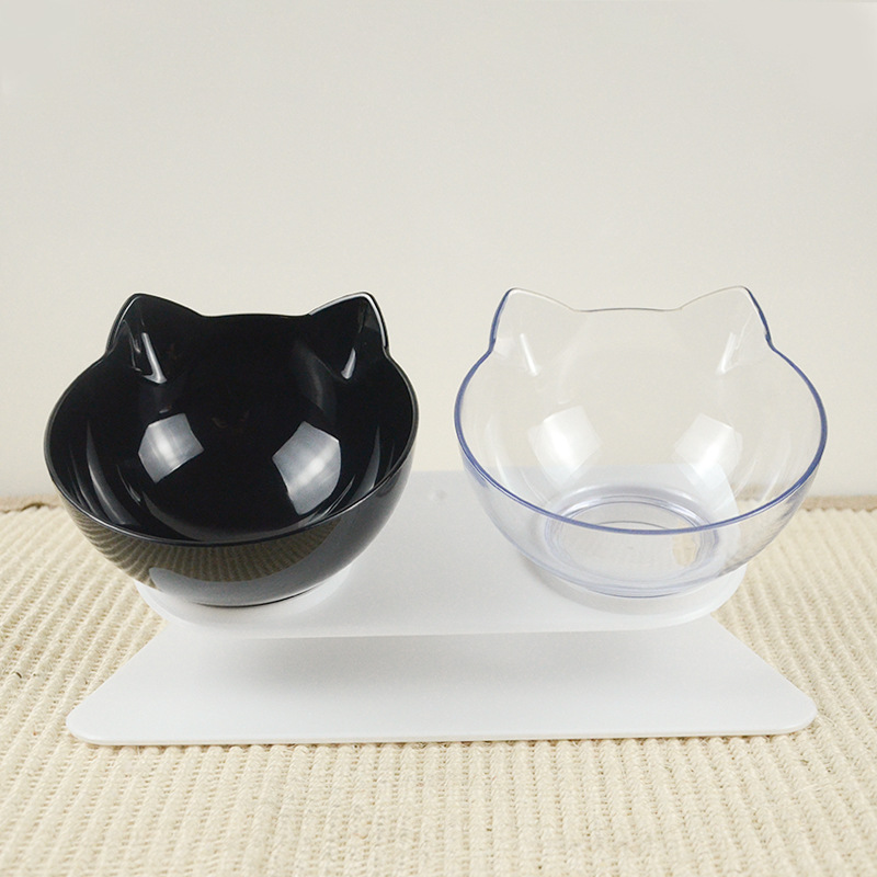 Cat Double Bowl Pet Feeder Non-slip Cat Transparent Bowls Pet Food Bowls For Cats And Small Dogs Pet Supplies