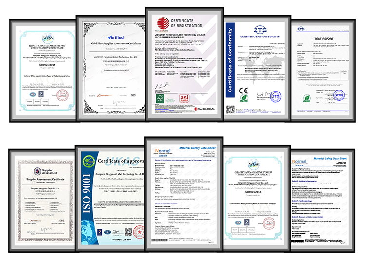 kinds of  certification for thermal paper