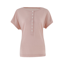 Ladies Slim Fit Merino Wool Henley Short Sleeve T-Shirt