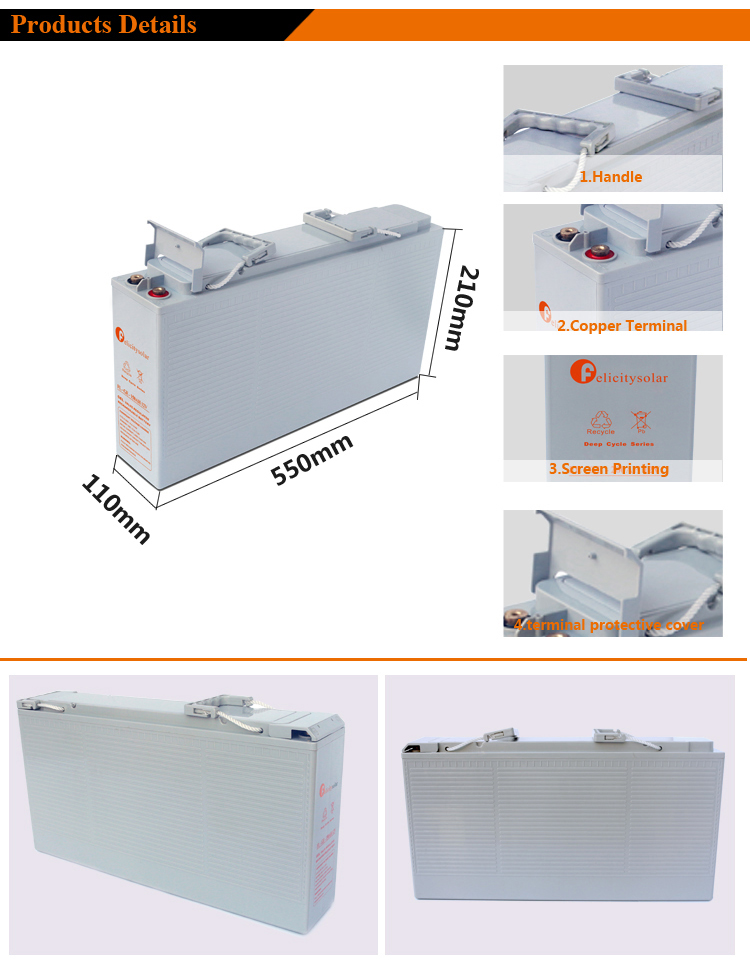 12v 150ah lead-acid Storage batteries for home solar panels Factory Price Front Terminal Gel Battery