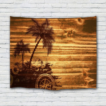 Vintage Planks Tapestry Wall Hanging Coconut Tree Wooden Board Wall Tapestry for Livingroom Bedroom Dorm Home Decor